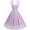 imageIDOPIP Women Vintage Bowknot Swing Dress Elegant Leaf Embroidery Mesh Dress 1950s Retro Cocktail Prom Gown Formal Midi DressPurple