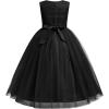 imageIDOPIP Flower Girl Lace Dress for Kids Wedding Bridesmaid Pageant Party Formal Long Gown Princess Communion Bow Tulle DressesBlack