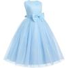 imageIDOPIP Flower Girl Lace Dress for Kids Wedding Bridesmaid Pageant Party Formal Long Gown Princess Communion Bow Tulle DressesBlue