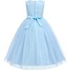 imageIDOPIP Flower Girl Lace Dress for Kids Wedding Bridesmaid Pageant Party Formal Long Gown Princess Communion Bow Tulle DressesBlue