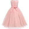 imageIDOPIP Flower Girl Lace Dress for Kids Wedding Bridesmaid Pageant Party Formal Long Gown Princess Communion Bow Tulle DressesPink