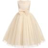 imageIDOPIP Flower Girl Lace Dress for Kids Wedding Bridesmaid Pageant Party Formal Long Gown Princess Communion Bow Tulle DressesApricot