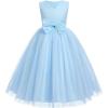 imageIDOPIP Flower Girl Lace Dress for Kids Wedding Bridesmaid Pageant Party Formal Long Gown Princess Communion Bow Tulle DressesBlue