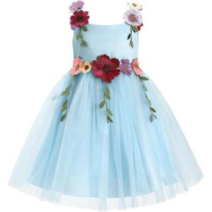 imageIDOPIP Toddler Baby Embroidery Flower Girl Dress for Kids Wedding Pageant Party Prom Gown Communion Birthday Tulle DressesBlue