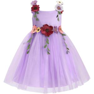 imageIDOPIP Toddler Baby Embroidery Flower Girl Dress for Kids Wedding Pageant Party Prom Gown Communion Birthday Tulle DressesPurple