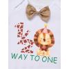 imageIDOPIP First Birthday Outfit Boy Baby Lion Cake Smash Clothes Safari Animals Romper Suspenders Shorts Hat Set for Photo ShootKhaki 12
