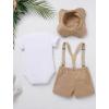 imageIDOPIP First Birthday Outfit Boy Baby Lion Cake Smash Clothes Safari Animals Romper Suspenders Shorts Hat Set for Photo ShootKhaki 12