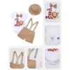 imageIDOPIP First Birthday Outfit Boy Baby Lion Cake Smash Clothes Safari Animals Romper Suspenders Shorts Hat Set for Photo ShootKhaki