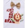 imageIDOPIP First Birthday Outfit Boy Baby Lion Cake Smash Clothes Safari Animals Romper Suspenders Shorts Hat Set for Photo ShootKhaki