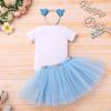 imageIDOPIP Blue Birthday Girl Outfit for Baby Toddler Girls Birthday Shirt Tutu Skirt Dog Ears Sash Cake Smash Photo Shoot 16TBlue One 3pcs
