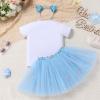 imageIDOPIP Blue Birthday Girl Outfit for Baby Toddler Girls Birthday Shirt Tutu Skirt Dog Ears Sash Cake Smash Photo Shoot 16TBlue Three 3pcs