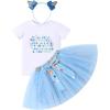 imageIDOPIP Blue Birthday Girl Outfit for Baby Toddler Girls Birthday Shirt Tutu Skirt Dog Ears Sash Cake Smash Photo Shoot 16TBlue Three 3pcs