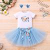 imageIDOPIP Blue Birthday Girl Outfit for Baby Toddler Girls Birthday Shirt Tutu Skirt Dog Ears Sash Cake Smash Photo Shoot 16TBlue Two 3pcs