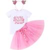 imageIDOPIP Blue Birthday Girl Outfit for Baby Toddler Girls Birthday Shirt Tutu Skirt Dog Ears Sash Cake Smash Photo Shoot 16TPink Three 3pcs