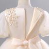 imageIDOPIP Flower Girl Sequin Applique Dress for Kids Wedding Pageant Party Long Gown Princess Communion Handkerchief Tulle DressChampagne