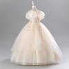 imageIDOPIP Flower Girl Sequin Applique Dress for Kids Wedding Pageant Party Long Gown Princess Communion Handkerchief Tulle DressChampagne