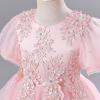 imageIDOPIP Flower Girl Sequin Applique Dress for Kids Wedding Pageant Party Long Gown Princess Communion Handkerchief Tulle DressPink