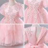 imageIDOPIP Flower Girl Sequin Applique Dress for Kids Wedding Pageant Party Long Gown Princess Communion Handkerchief Tulle DressPink