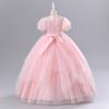 imageIDOPIP Flower Girl Sequin Applique Dress for Kids Wedding Pageant Party Long Gown Princess Communion Handkerchief Tulle DressPink