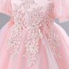 imageIDOPIP Flower Girl Sequin Applique Dress for Kids Wedding Pageant Party Long Gown Princess Communion Handkerchief Tulle DressPink