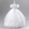 imageIDOPIP Flower Girl Sequin Applique Dress for Kids Wedding Pageant Party Long Gown Princess Communion Handkerchief Tulle DressWhite