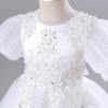 imageIDOPIP Flower Girl Sequin Applique Dress for Kids Wedding Pageant Party Long Gown Princess Communion Handkerchief Tulle DressWhite