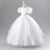 imageIDOPIP Flower Girl Sequin Applique Dress for Kids Wedding Pageant Party Long Gown Princess Communion Handkerchief Tulle DressWhite