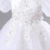imageIDOPIP Flower Girl Sequin Applique Dress for Kids Wedding Pageant Party Long Gown Princess Communion Handkerchief Tulle DressWhite