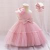 imageIDOPIP Toddler Baby Flower Girl Dress Bowknot Princess Tulle Tutu Party Wedding Birthday Pageant Dresses with Headband OutfitDusty Pink