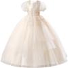 imageIDOPIP Flower Girl Sequin Applique Dress for Kids Wedding Pageant Party Long Gown Princess Communion Handkerchief Tulle DressChampagne