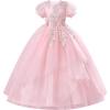 imageIDOPIP Flower Girl Sequin Applique Dress for Kids Wedding Pageant Party Long Gown Princess Communion Handkerchief Tulle DressPink