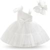 imageIDOPIP Toddler Baby Flower Girl Dress Bowknot Princess Tulle Tutu Party Wedding Birthday Pageant Dresses with Headband OutfitWhite