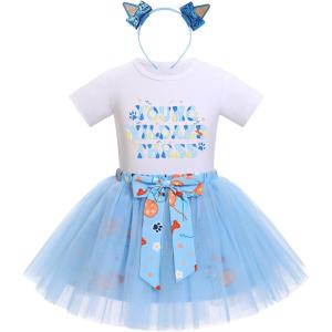 imageIDOPIP Blue Birthday Girl Outfit for Baby Toddler Girls Birthday Shirt Tutu Skirt Dog Ears Sash Cake Smash Photo Shoot 16TBlue Three 3pcs