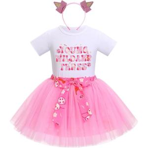 imageIDOPIP Blue Birthday Girl Outfit for Baby Toddler Girls Birthday Shirt Tutu Skirt Dog Ears Sash Cake Smash Photo Shoot 16TPink Three 3pcs
