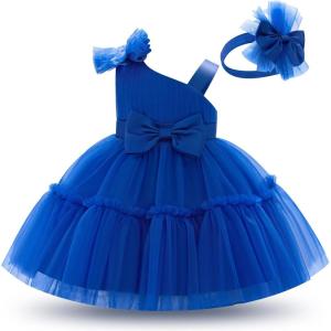imageIDOPIP Toddler Baby Flower Girl Dress Bowknot Princess Tulle Tutu Party Wedding Birthday Pageant Dresses with Headband OutfitRoyal Blue