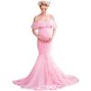 imageWomen Ruffle Chiffon Off Shoulder Maternity Dress for Photography Baby Shower Flounce Maxi Mermaid Gown for Photoshoot