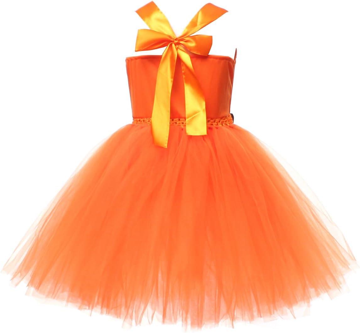 imageIDOPIP Halloween Pumpkin Costume for Kids Girls Princess Party Dress up Cosplay with Headband and Bags for Photo Shoot 212TOrange