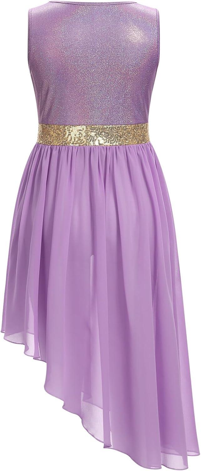 imageIDOPIP Praise Dance Overlay for Girls Metallic Sequin Praise Dance Dress Asymmetrical Worship Tunic Liturgical Dancewear 310Purple