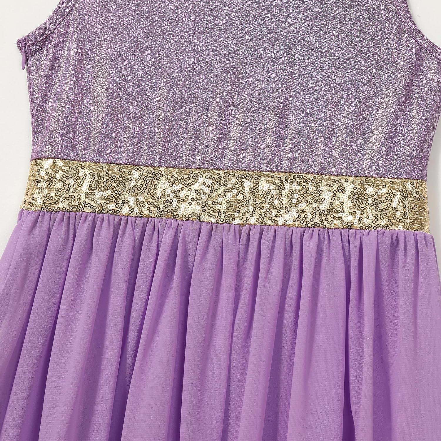 imageIDOPIP Praise Dance Overlay for Girls Metallic Sequin Praise Dance Dress Asymmetrical Worship Tunic Liturgical Dancewear 310Purple