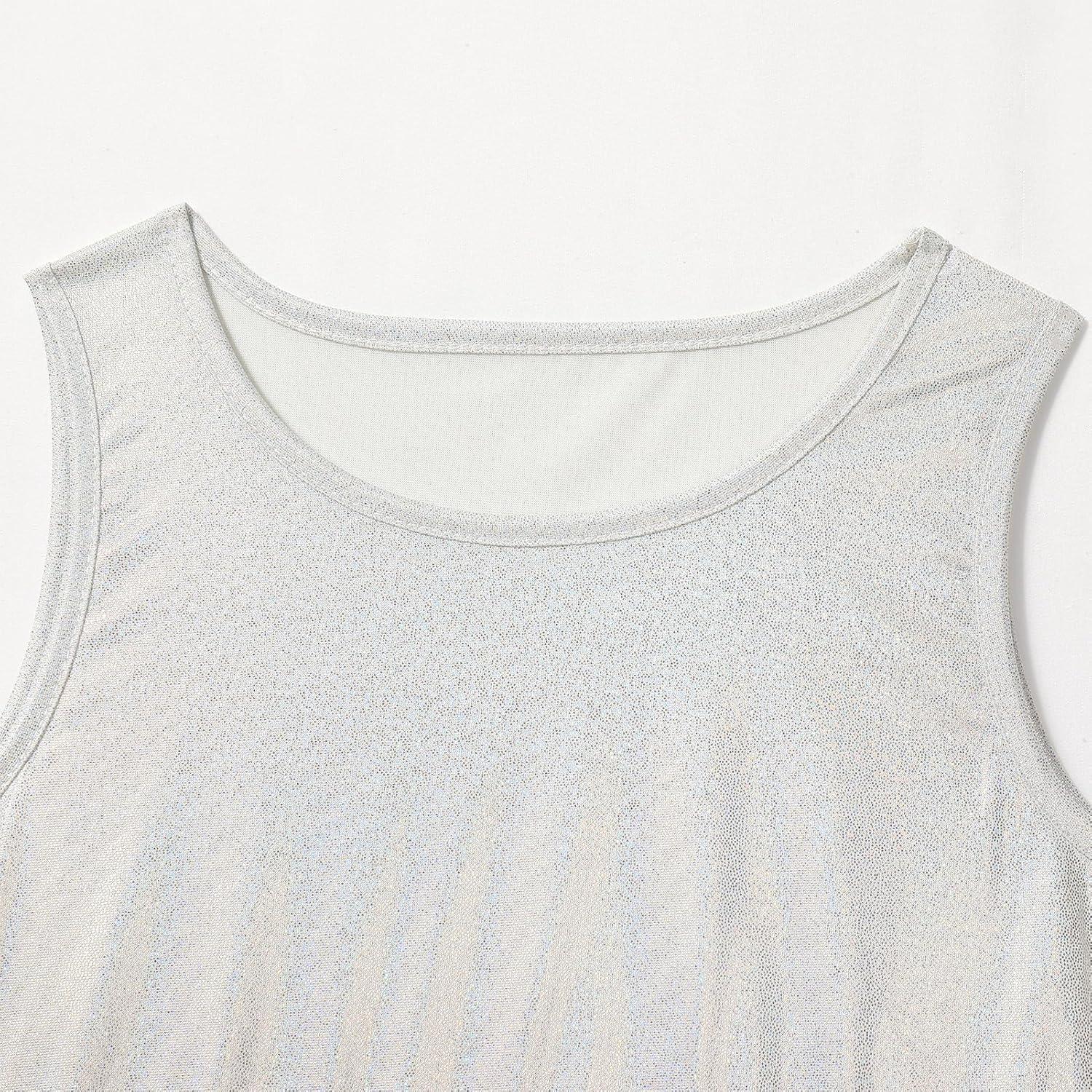 imageIDOPIP Praise Dance Overlay for Girls Metallic Sequin Praise Dance Dress Asymmetrical Worship Tunic Liturgical Dancewear 310White