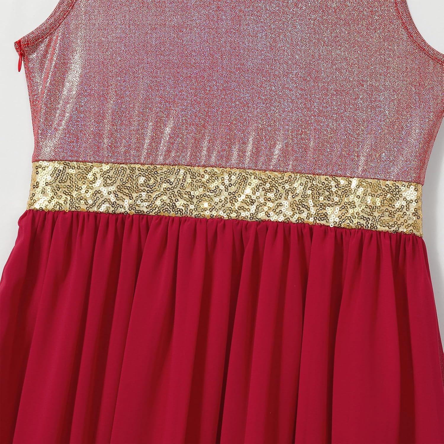 imageIDOPIP Praise Dance Overlay for Girls Metallic Sequin Praise Dance Dress Asymmetrical Worship Tunic Liturgical Dancewear 310Wine Red