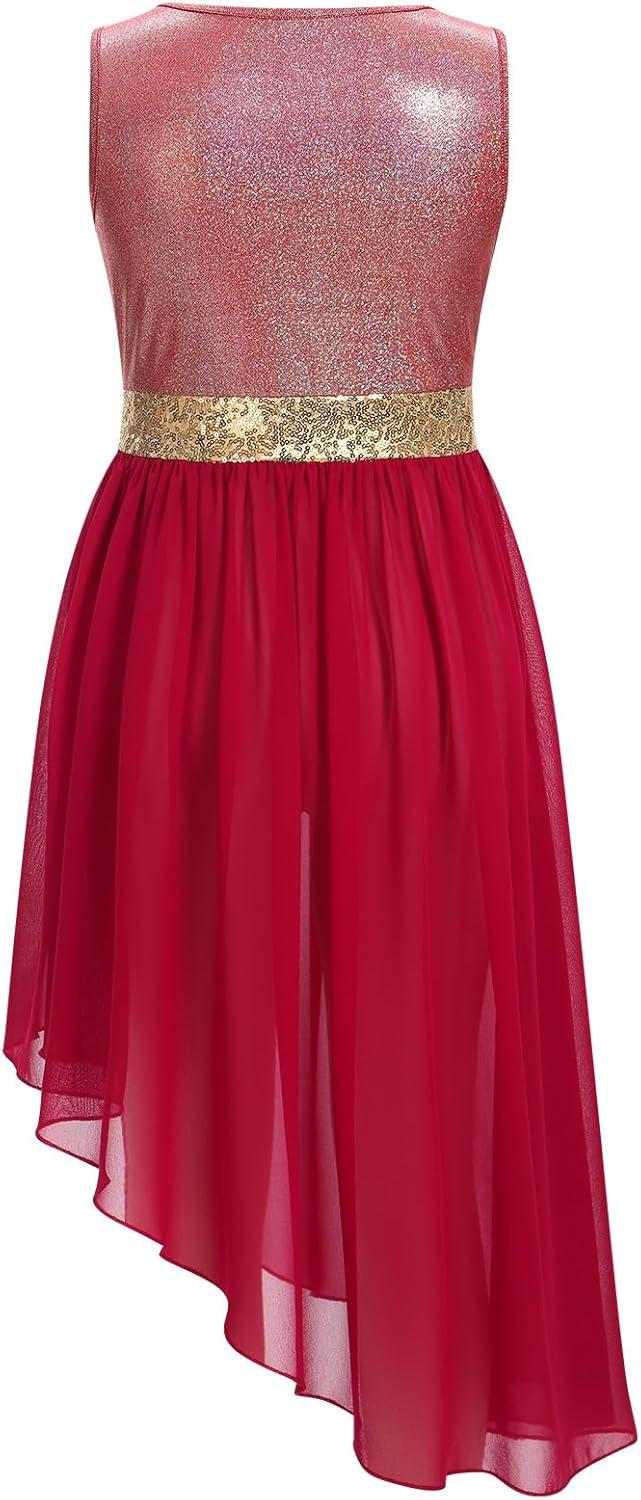 imageIDOPIP Praise Dance Overlay for Girls Metallic Sequin Praise Dance Dress Asymmetrical Worship Tunic Liturgical Dancewear 310Wine Red