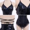 imageIDOPIP Women Sequin Fringe Bodysuit Sparkly Tassel Leotard Romper Womens Latin Dance Dress Sexy Festival Rave Party OutfitsBlack