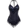 imageIDOPIP Women Sequin Fringe Bodysuit Sparkly Tassel Leotard Romper Womens Latin Dance Dress Sexy Festival Rave Party OutfitsBlack