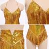 imageIDOPIP Women Sequin Fringe Bodysuit Sparkly Tassel Leotard Romper Womens Latin Dance Dress Sexy Festival Rave Party OutfitsGold