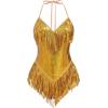 imageIDOPIP Women Sequin Fringe Bodysuit Sparkly Tassel Leotard Romper Womens Latin Dance Dress Sexy Festival Rave Party OutfitsGold