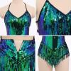 imageIDOPIP Women Sequin Fringe Bodysuit Sparkly Tassel Leotard Romper Womens Latin Dance Dress Sexy Festival Rave Party OutfitsGreen  Blue