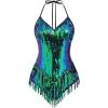 imageIDOPIP Women Sequin Fringe Bodysuit Sparkly Tassel Leotard Romper Womens Latin Dance Dress Sexy Festival Rave Party OutfitsGreen  Blue