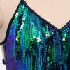 imageIDOPIP Women Sequin Fringe Bodysuit Sparkly Tassel Leotard Romper Womens Latin Dance Dress Sexy Festival Rave Party OutfitsGreen  Blue