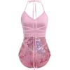 imageIDOPIP Women Sequin Fringe Bodysuit Sparkly Tassel Leotard Romper Womens Latin Dance Dress Sexy Festival Rave Party OutfitsPink